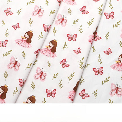 Baby Cartoon Print Cotton Twill Fabric, Cute Kids Cloth for Bedding & Apparel - Pink Dress Princess