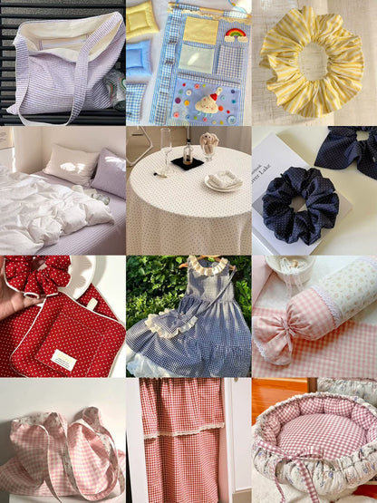 Cotton Fabric, Plaid Stripe & Polka Prints, for Bedding, Tablecloths & Garments