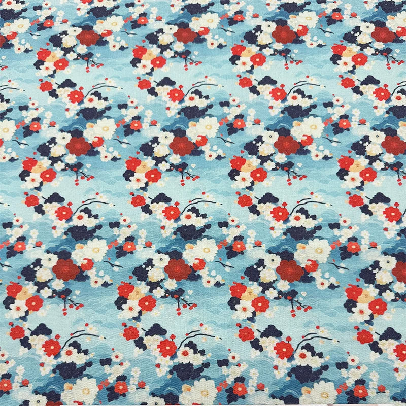 Japanese Floral Print Cotton Linen Fabric for Curtains & Decor