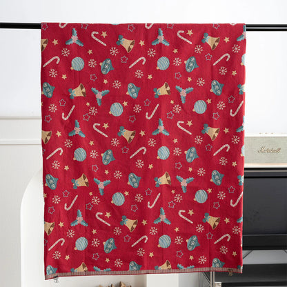 Christmas Jacquard Fabric, Thick Woven Cloth for Sofa & Table Decor - Christmas Red