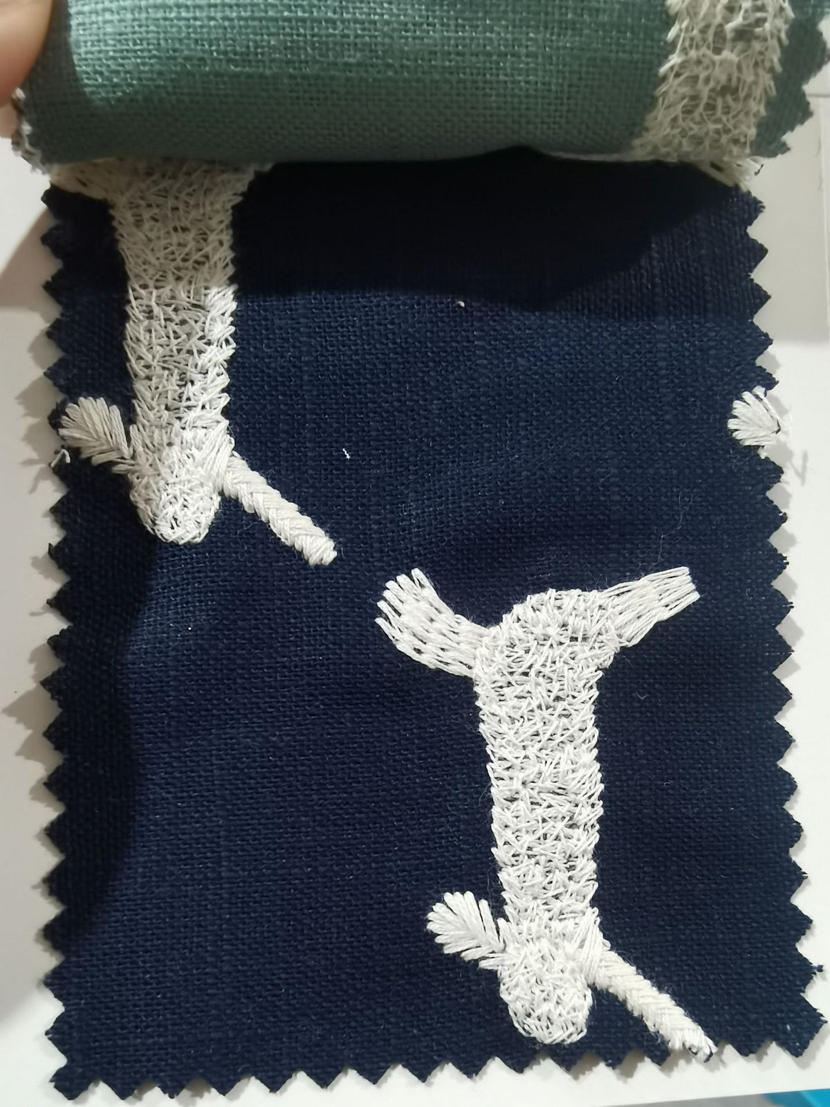 Cartoon Rabbit Embroidery Fabric, for Kids, 49 in Wide - Navy