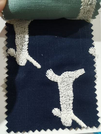 Cartoon Rabbit Embroidery Fabric, for Kids, 49 in Wide - Navy
