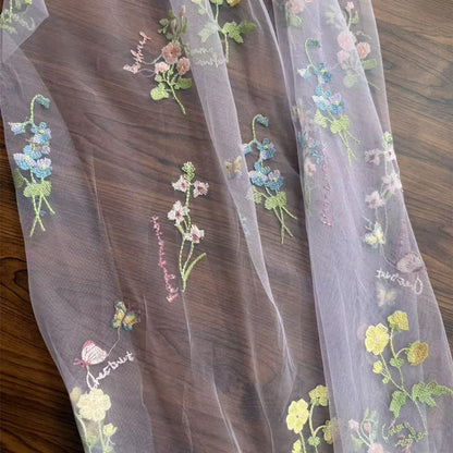 Polyester Mesh Fabric with Butterfly Embroidery, 90 g/m², 150 cm Wide, for Dresses, Blouses & Craft