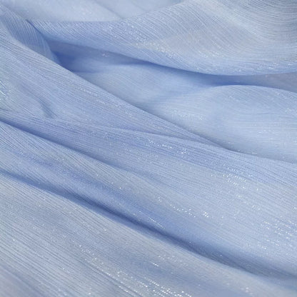 Crinkle Chiffon Fabric with Metallic Shimmer for Hanfu, Dresses & Curtains - Lake Blue