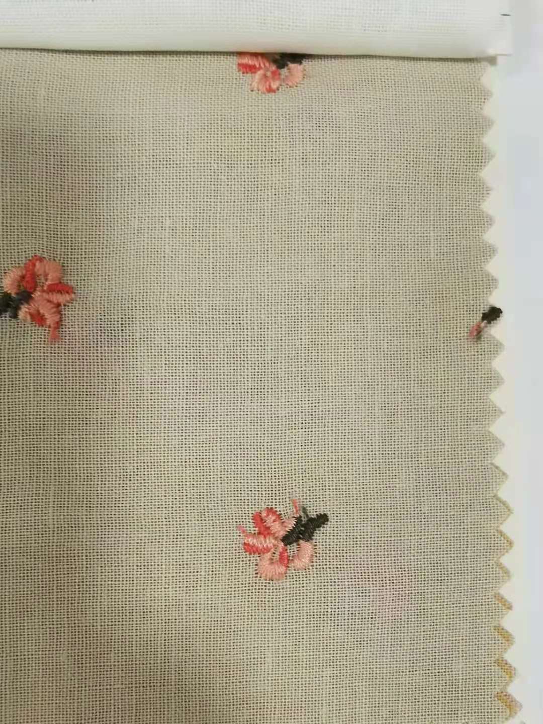 Ramie Flower Embroidery Fabric, 49 in Wide - Cream