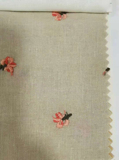 Ramie Flower Embroidery Fabric, 49 in Wide - Cream