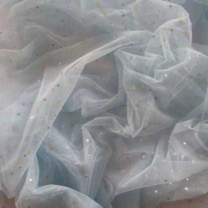 Star Moon Net Curtain Fabric, Soft Sheer Mesh for Photo Backdrops - Sky Blue