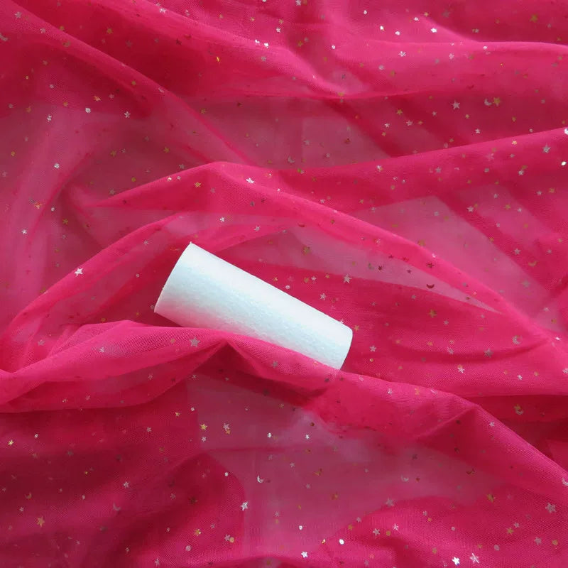 Star Moon Net Curtain Fabric, Soft Sheer Mesh for Photo Backdrops - Rose Red
