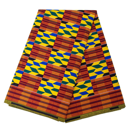 African Wax Print Fabric, Kente Motif Polyester (3 Prints) - FP6713