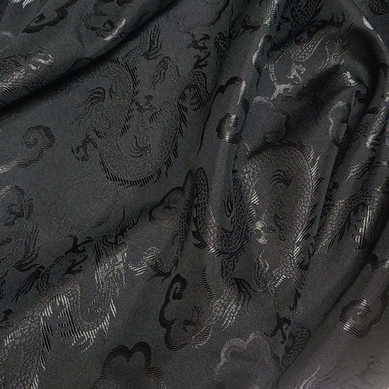 Dragon Brocade Satin Fabric By The Yard | 4 Colors, 59" Wide for Gowns & Costumes - Black
