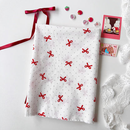 Cotton Fabric, Bow & Polka Dot Prints, for Homewear, Dollwear & Scrunchies - White & Red