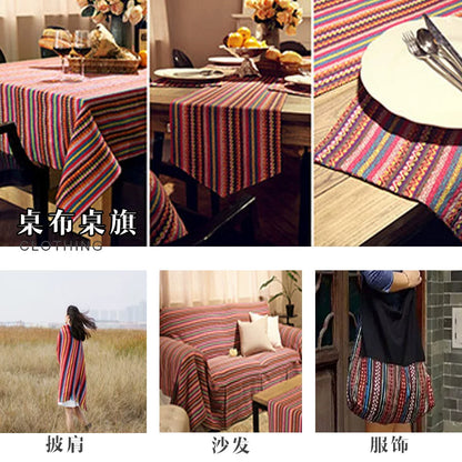 Ethnic Cotton Linen Tablecloth Fabric, Vintage Woven for Home Decor