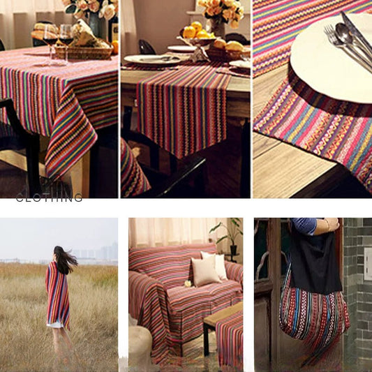 Ethnic Cotton Linen Tablecloth Fabric, Vintage Woven for Home Decor