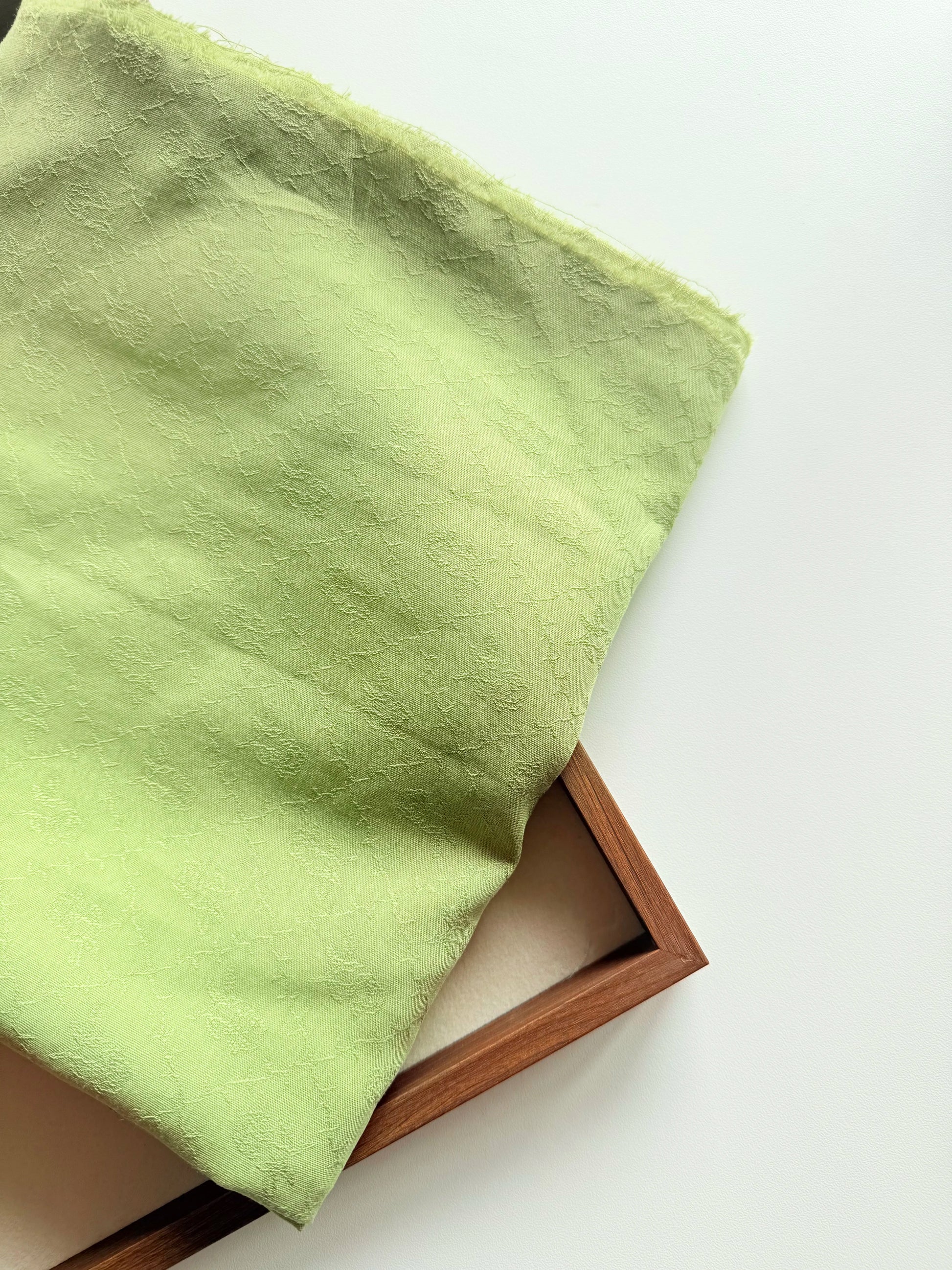 Cotton Jacquard Print Fabric, Green Botanical, for Dresses, Blouses & Scrunchies - Green Rose