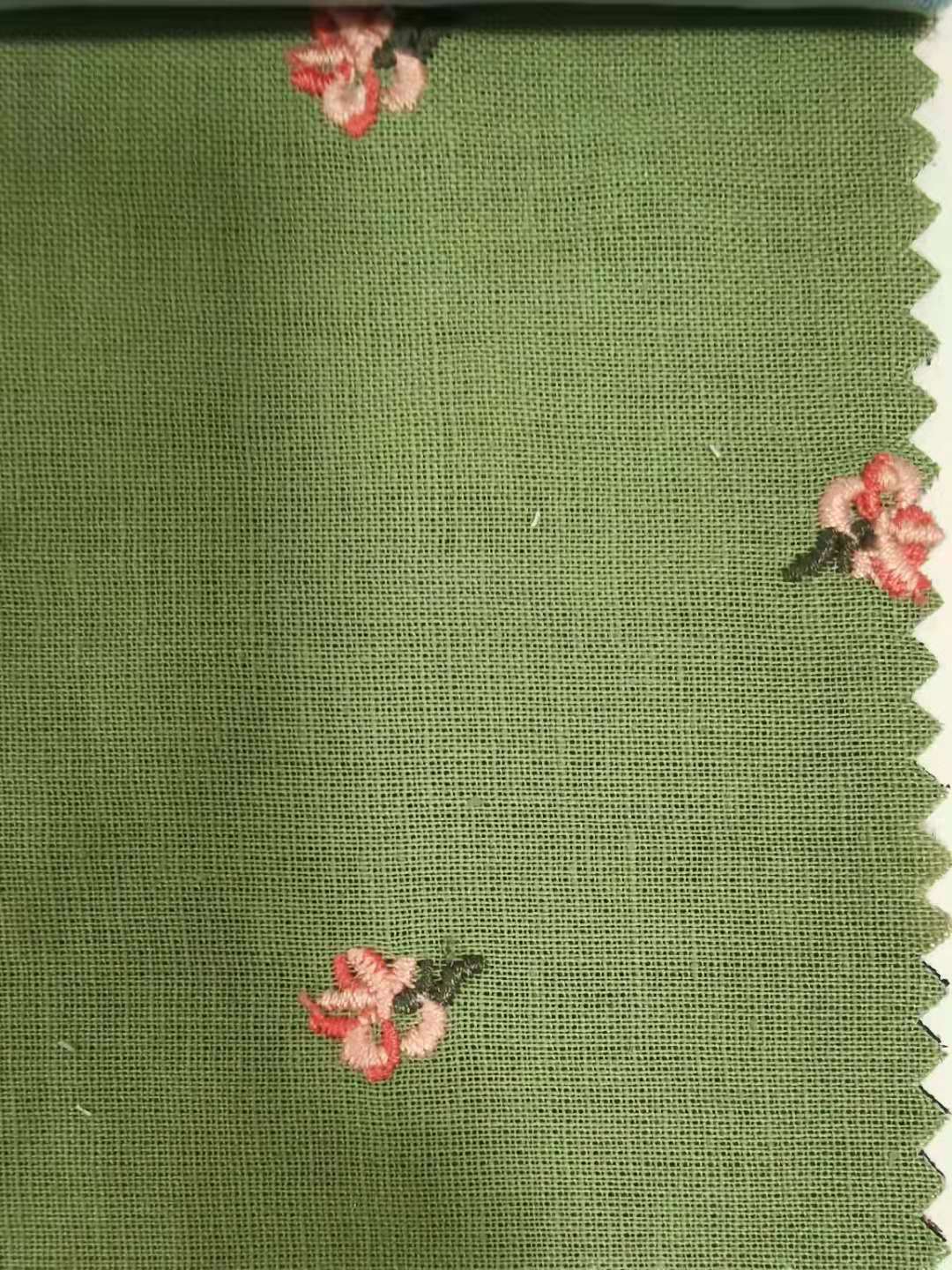 Ramie Flower Embroidery Fabric, 49 in Wide - Green