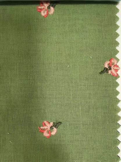 Ramie Flower Embroidery Fabric, 49 in Wide - Green