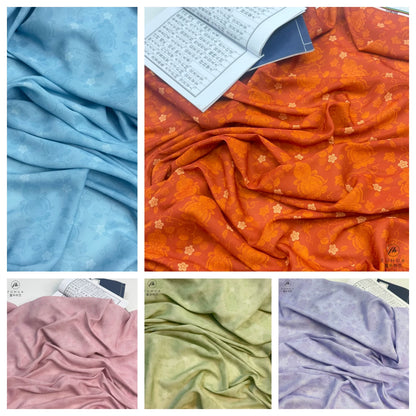 Chiffon Print Fabric with Gourd Vines, Sheer Polyester Cloth for Hanfu & Apparel