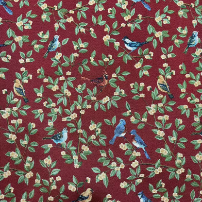 Poly Jacquard Bird & Flower Fabric, for Curtains & Linens - Wine Red