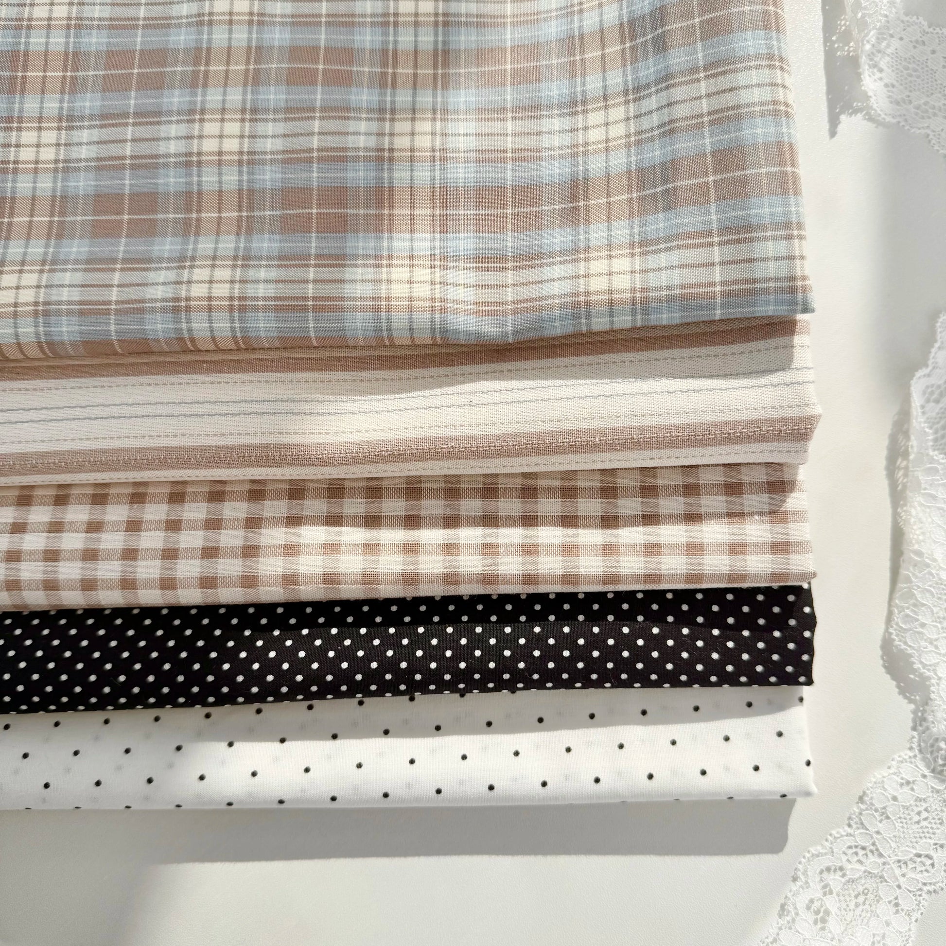 Cotton Shirting Fabric, Retro Stripe & Polka, for Shirts, Skirts & Hair Scrunchies