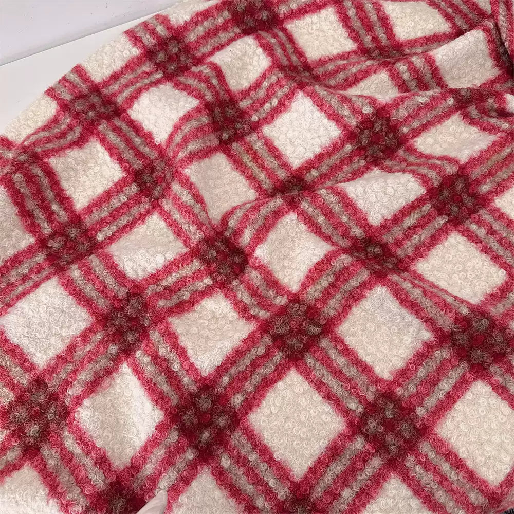 Plush Lamb Fleece Check Fabric, for Blankets & Throws