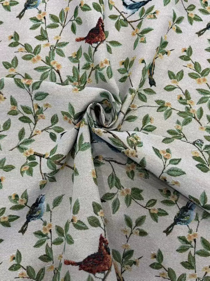Poly Jacquard Bird & Flower Fabric, for Curtains & Linens