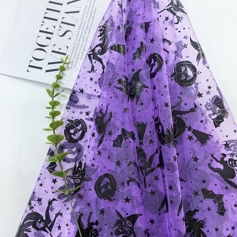 Halloween Witch Net Sheer Polyester Mesh Fabric, Fine Weave - Metallic Purple