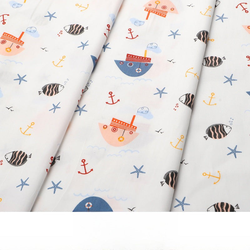Baby Cartoon Print Cotton Twill Fabric, Cute Kids Cloth for Bedding & Apparel - White Cruise