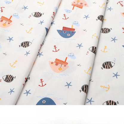 Baby Cartoon Print Cotton Twill Fabric, Cute Kids Cloth for Bedding & Apparel - White Cruise