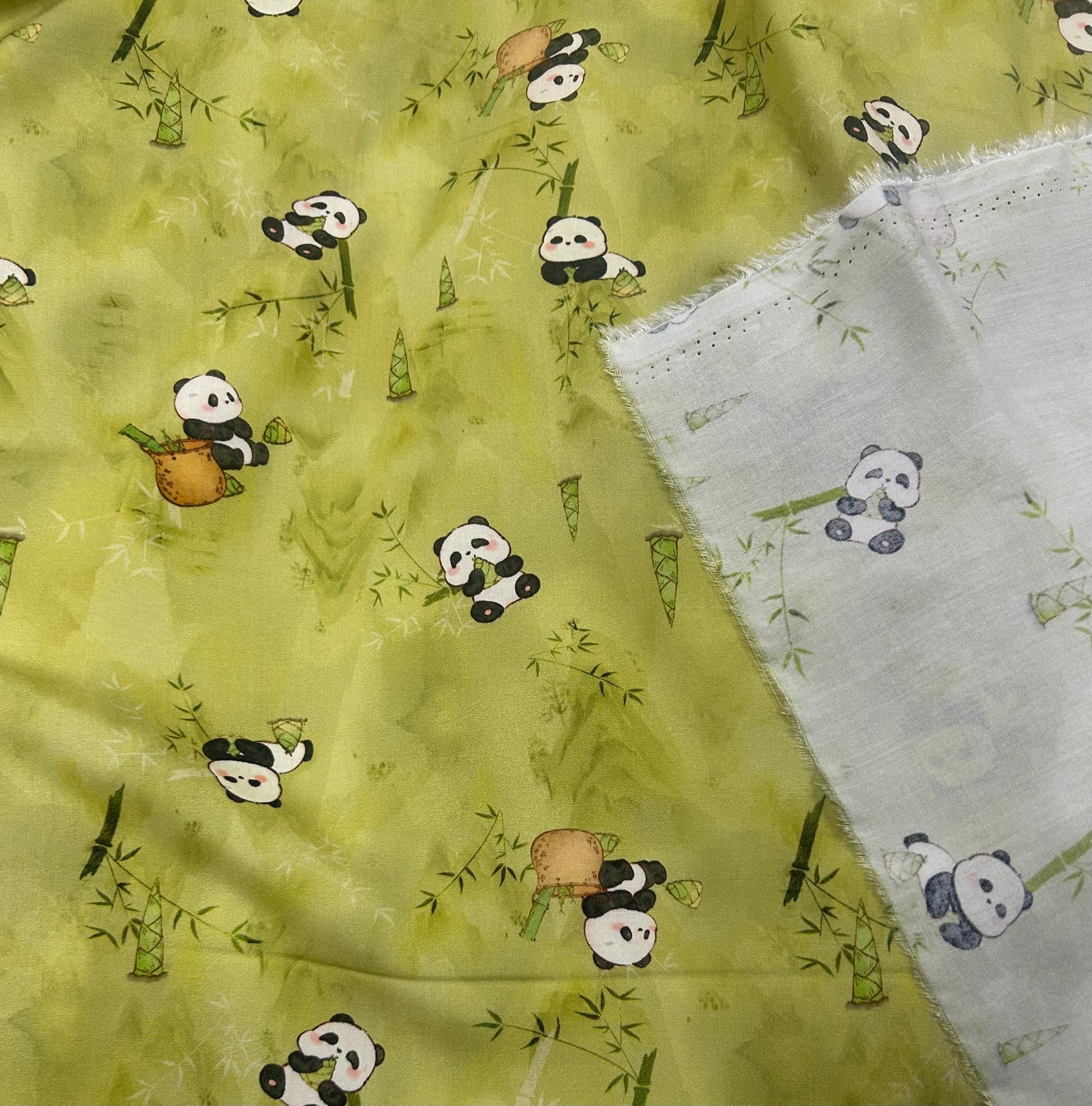 Rayon Fabric, Panda Bamboo Print, for Qipao & Homewear