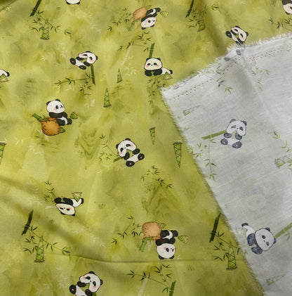 Rayon Fabric, Panda Bamboo Print, for Qipao & Homewear