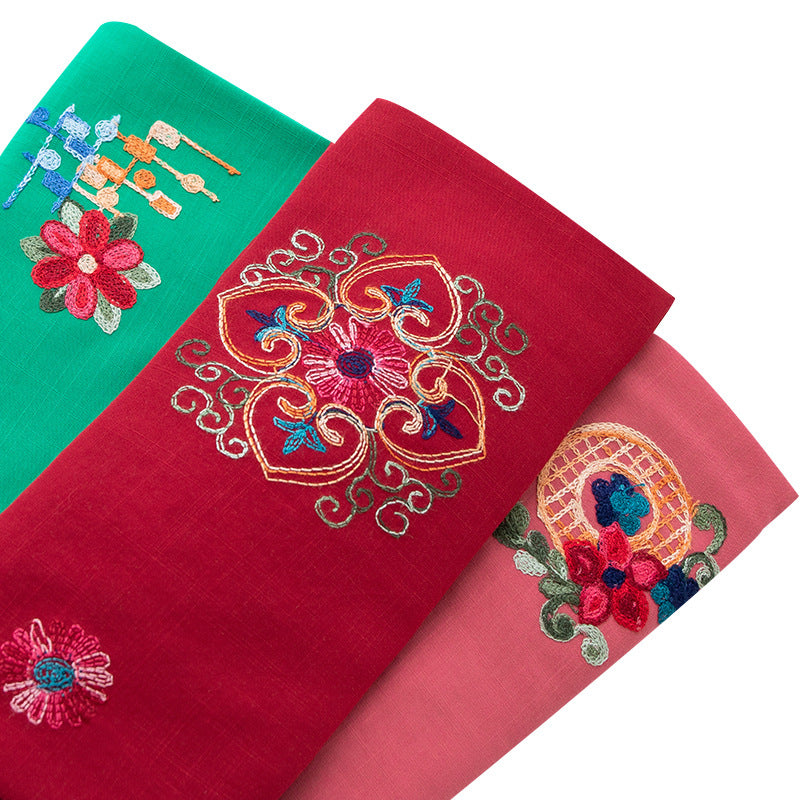 Embroidered Slub Cotton Fabric, Lightweight Woven Cloth for Shirts & Dresses