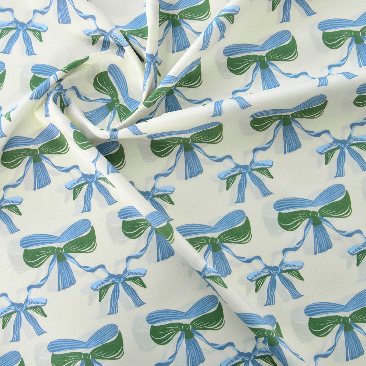 Vintage Floral Cotton Fabric, 60s Print Cloth for Kids Dresses & Dolls - Teal Bowknot
