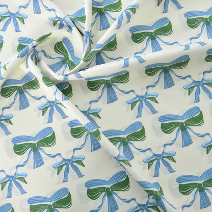Vintage Floral Cotton Fabric, 60s Print Cloth for Kids Dresses & Dolls - Teal Bowknot