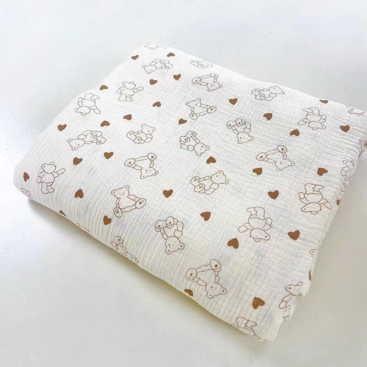 Double Gauze Cotton Fabric - Crinkle Texture Apparel & Craft by the Yard - Heart Bear