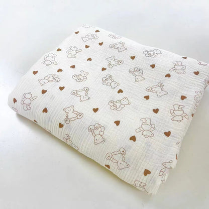 Double Gauze Cotton Fabric - Crinkle Texture Apparel & Craft by the Yard - Heart Bear