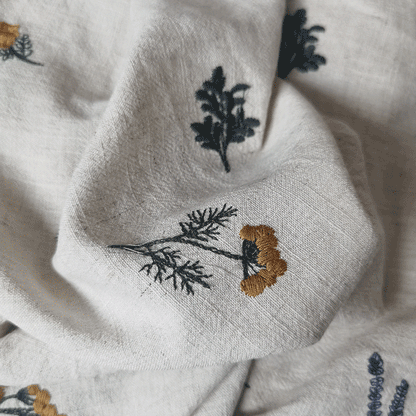 Linen Rayon Plant Embroidery Fabric, 49 in Wide