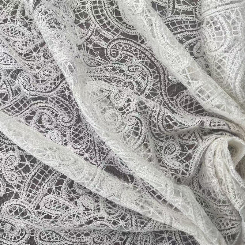 Cotton-Thread Embroidered Mesh Fabric, 100 g/m², 135 cm Wide, for Wedding, Formal Wear & Craft