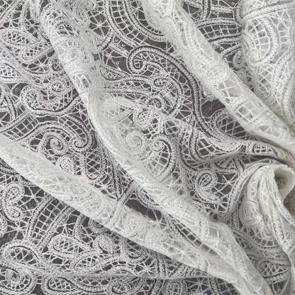 Cotton-Thread Embroidered Mesh Fabric, 100 g/m², 135 cm Wide, for Wedding, Formal Wear & Craft