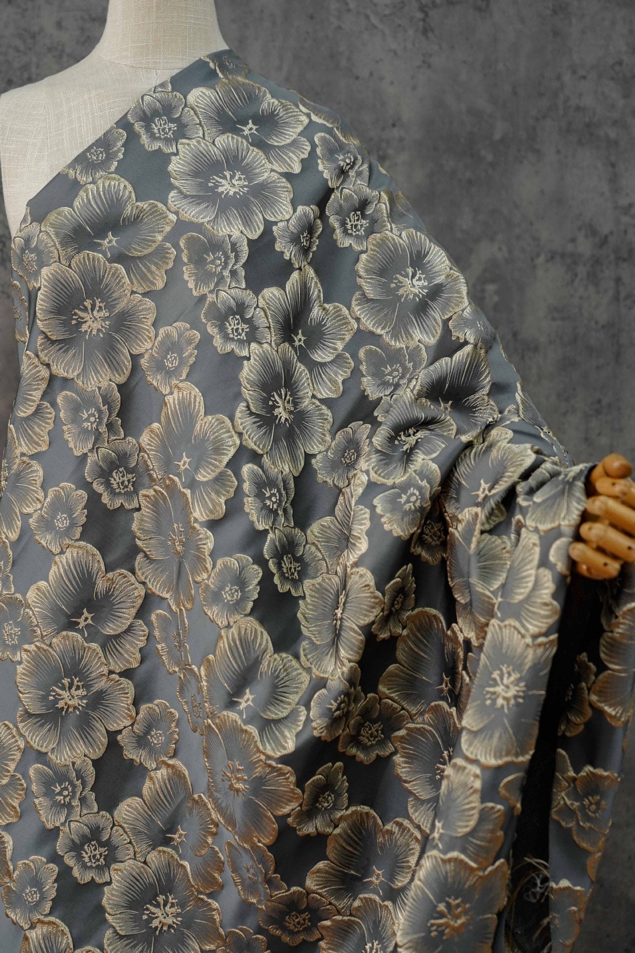 3D Floral Metallic Jacquard Fabric - Dress Jacket by the Yard - Dark Gray