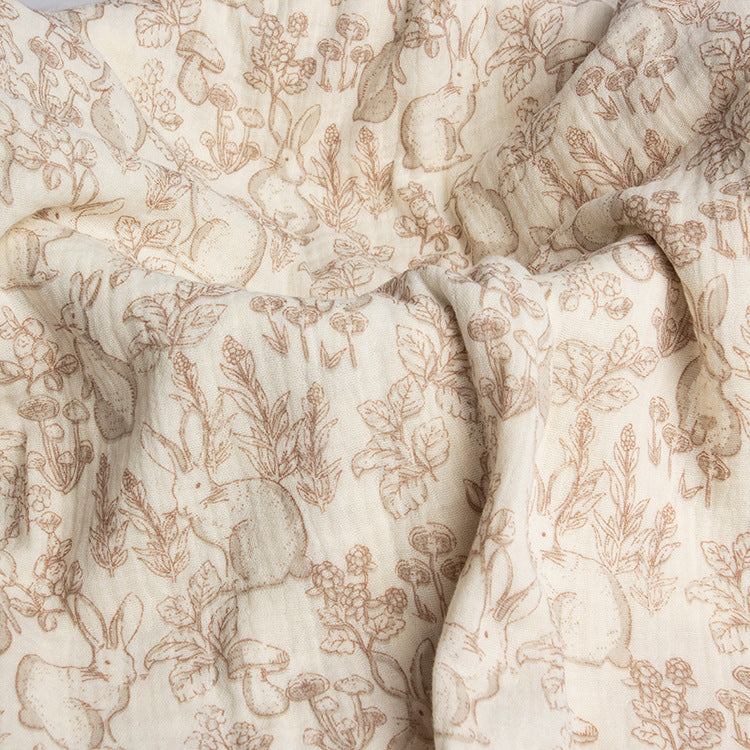 Double Gauze Cotton Fabric - Crinkle Texture Apparel & Craft by the Yard - Ins Jungle Bunny