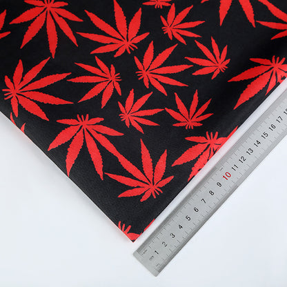 Polyester Maple Leaf Print Fabric, for Bags & Decor - Black Base Red Leaf