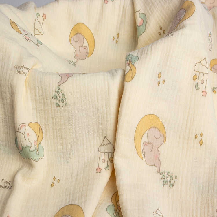 Double Gauze Cotton Fabric - Crinkle Texture Apparel & Craft by the Yard - Moon Elephant