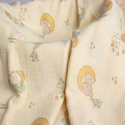 Double Gauze Cotton Fabric - Crinkle Texture Apparel & Craft by the Yard - Moon Elephant