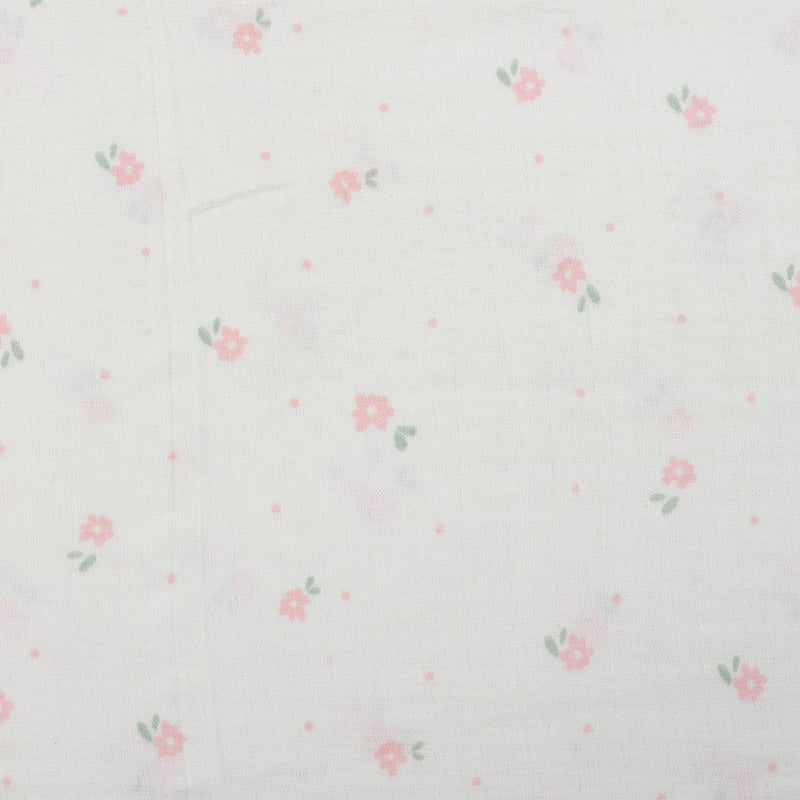 Cotton Double Gauze Fabric, Tulip & Star Prints (6) - Pink Small Flower
