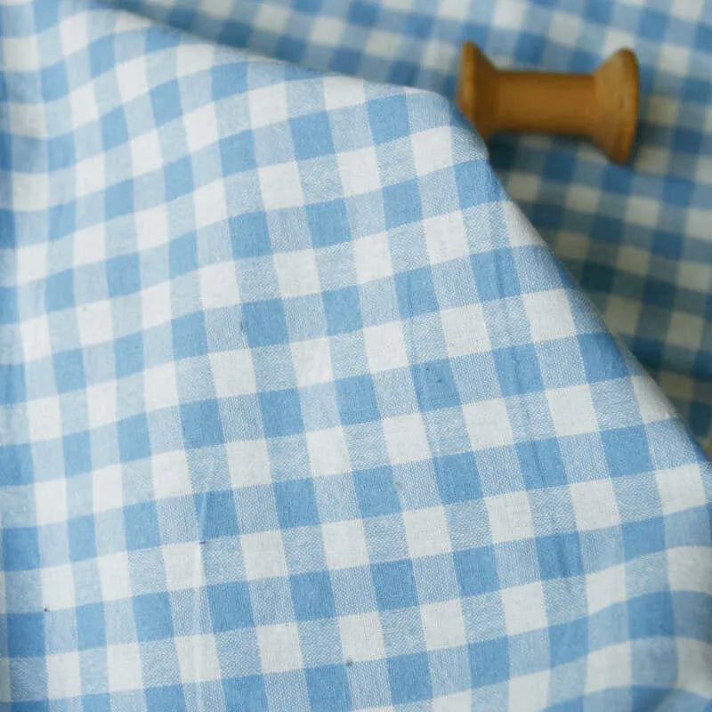 Cotton Yarn-Dyed Check Fabric, for Shirts & Table Linens - 9mm Blue Check