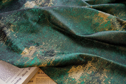 Gold Metallic Yarn Jacquard Fabric - Apparel & Decor by the Yard - Gold Dark Green