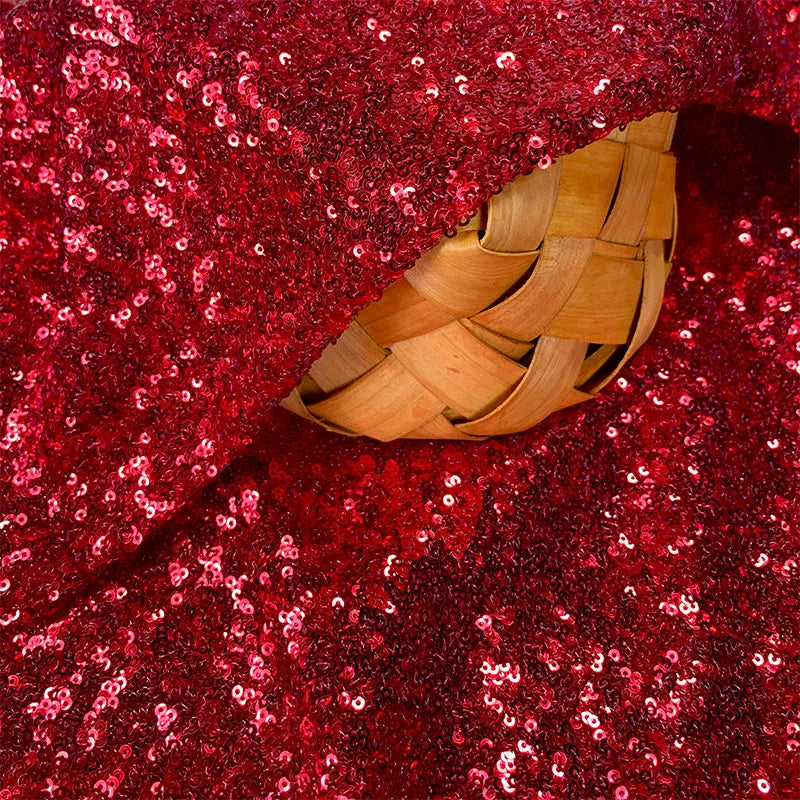 3mm Sequin Fabric, Shiny Polyester for Stage Costumes & Backdrops - Red
