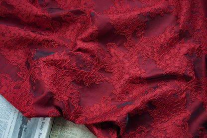 Embossed Jacquard Fabric - Vintage Style Dress & Jacket by the Yard - Dark Red
