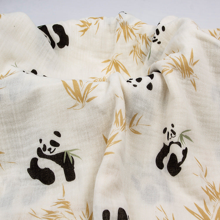 Double Gauze Cotton Fabric - Crinkle Texture Apparel & Craft by the Yard - Panda Bamboo