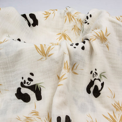 Double Gauze Cotton Fabric - Crinkle Texture Apparel & Craft by the Yard - Panda Bamboo